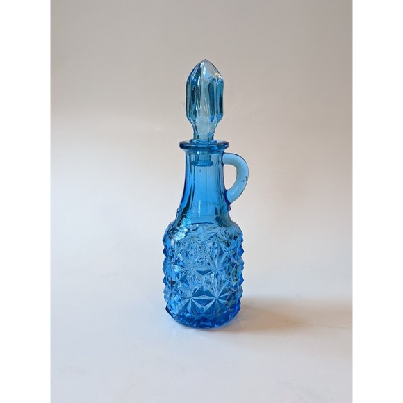 Vintage Peacock Blue Indiana Glass Miniature Cruet with Stopper Apothecary Jar - Picture 2 of 8